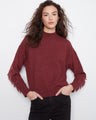 Merlot sweater with a stylish mock neck and elegant long sleeves, perfect for any occasion by Charlie B.