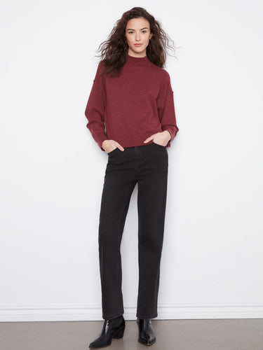 Elegant Merlot sweater with long drop shoulder sleeves crafted for comfort and style by Charlie B.