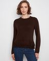 Brown sweater with a crew neck design, showcasing a stylish fringed hem for added flair. Perfect for casual outings. By Charlie B.