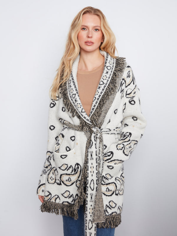 Fringed Belted Cardigan - Ecru