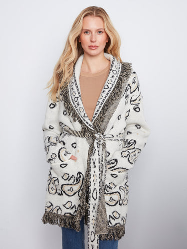 Fringe details enhance the unique style of this warm and fashionable outerwear piece by Charlie B.
