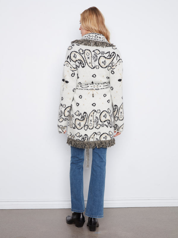 Fringed Belted Cardigan - Ecru