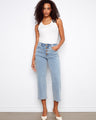 Light blue cropped jeans with a regular rise and button fly, crafted from stretch denim by Charlie B.