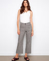 Gingham wide-leg cropped pants featuring a stretch linen blend, perfect for comfort and style by Charlie B.