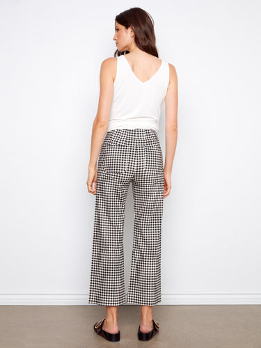 Wide-leg design in black and white gingham offers a chic look to these cropped pants by Charlie B.