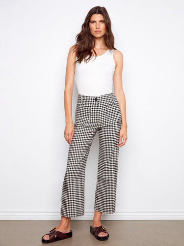 Gingham pattern adds charm to these wide-leg cropped pants with button closure by Charlie B.