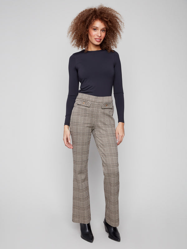 Wales glen plaid pants with a mid-rise waist, offering a perfect blend of comfort and style by Charlie B.