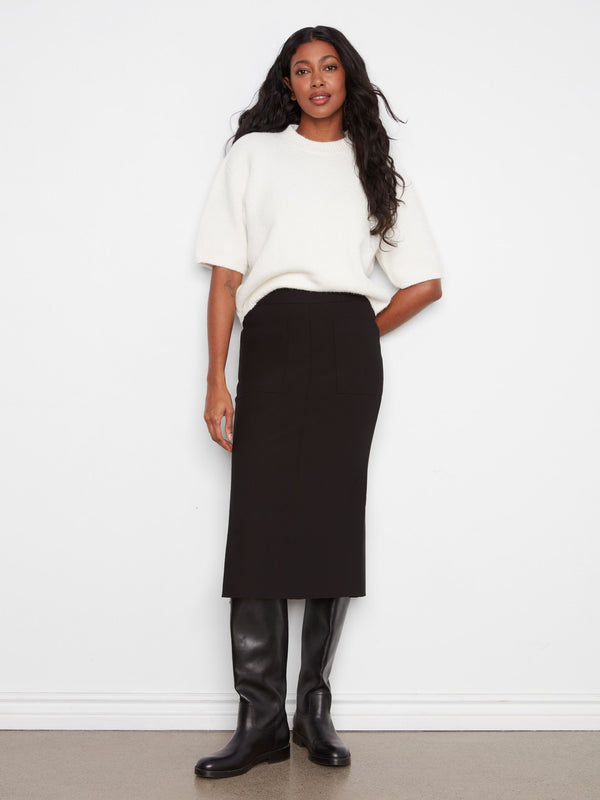 Crepe Skirt With Patch Pockets - Black