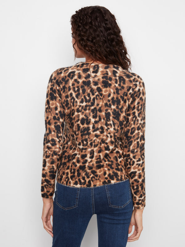 Hairy Knit Crew Neck Sweater - Cheetah