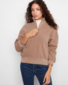 Taupe fleece pullover with ribbed cuffs for a cozy feel by Charlie B.