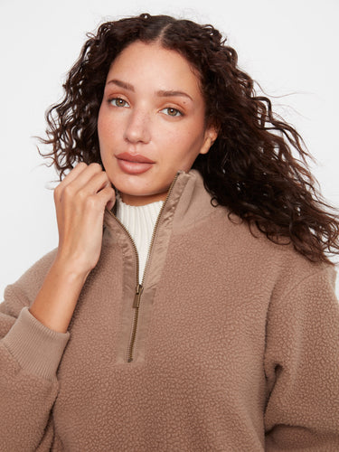Soft fleece texture in taupe with half-zip closure by Charlie B.