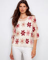 Elegant crochet top featuring a crew neckline and intricate floral patterns, perfect for a chic look by Charlie B.