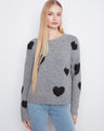 Grey sweater with heart embroidery featuring a classic crew neckline, perfect for casual wear. Designed by Charlie B.
