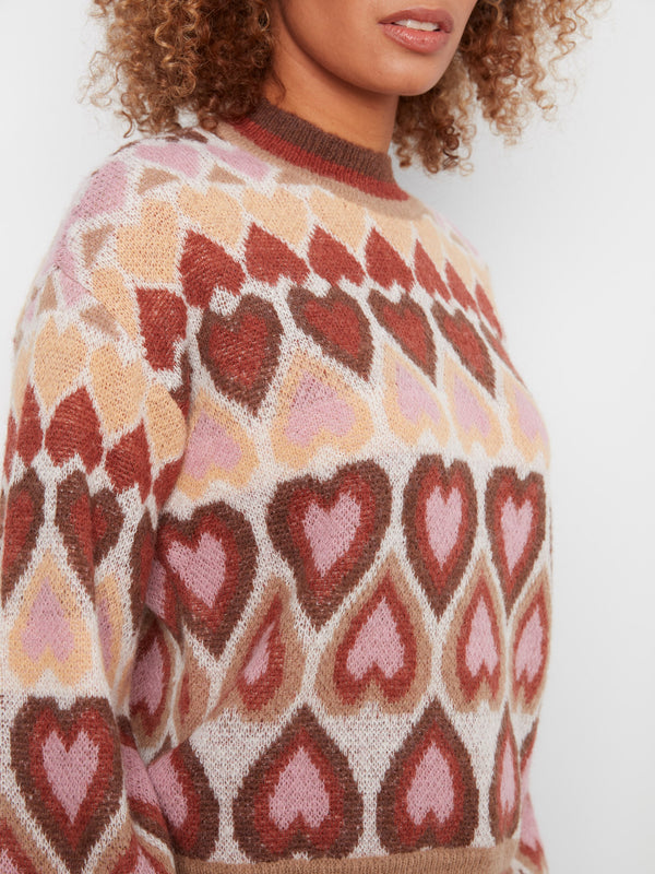 Heart Jacquard Mock Neck Sweater - Harvest