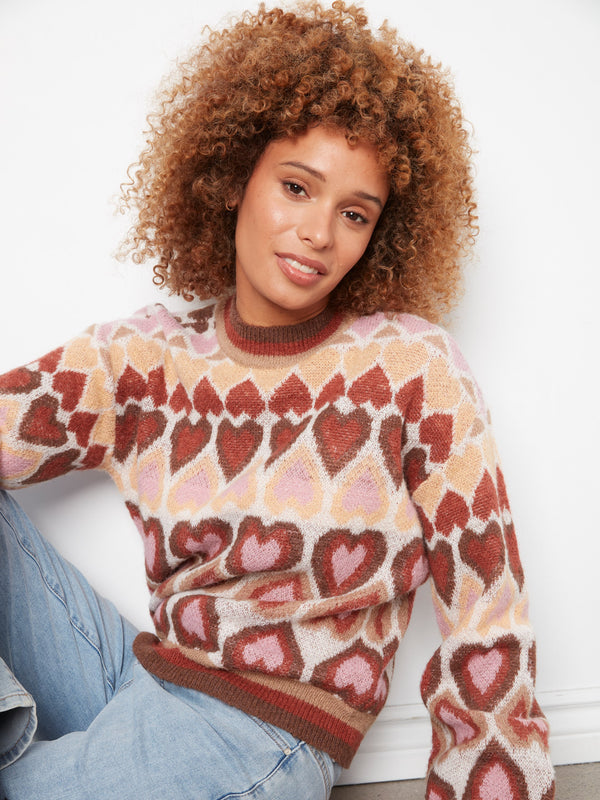 Heart Jacquard Mock Neck Sweater - Harvest