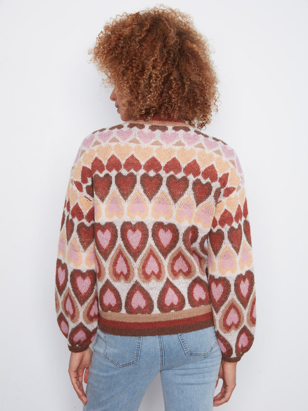 Heart Jacquard Mock Neck Sweater - Harvest