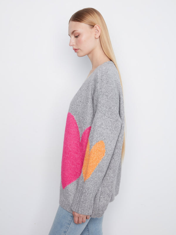 Heart Open Front Cardigan - Heather Grey