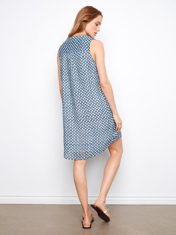 Henley Sleeveless Cotton Blend Dress - Mini