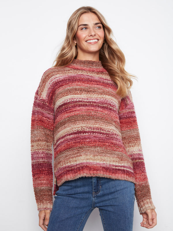 High-Low Mock Neck Sweater - Mulberry