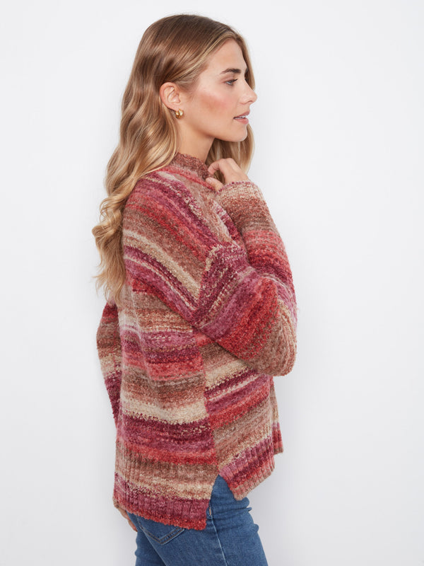 High-Low Mock Neck Sweater - Mulberry
