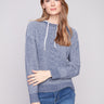 Heather denim sweater featuring a stylish hood with drawstring, perfect for a casual look by Charlie B.