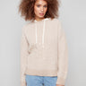 Heather sesame sweater featuring a hood with drawstring, perfect for casual outings by Charlie B.