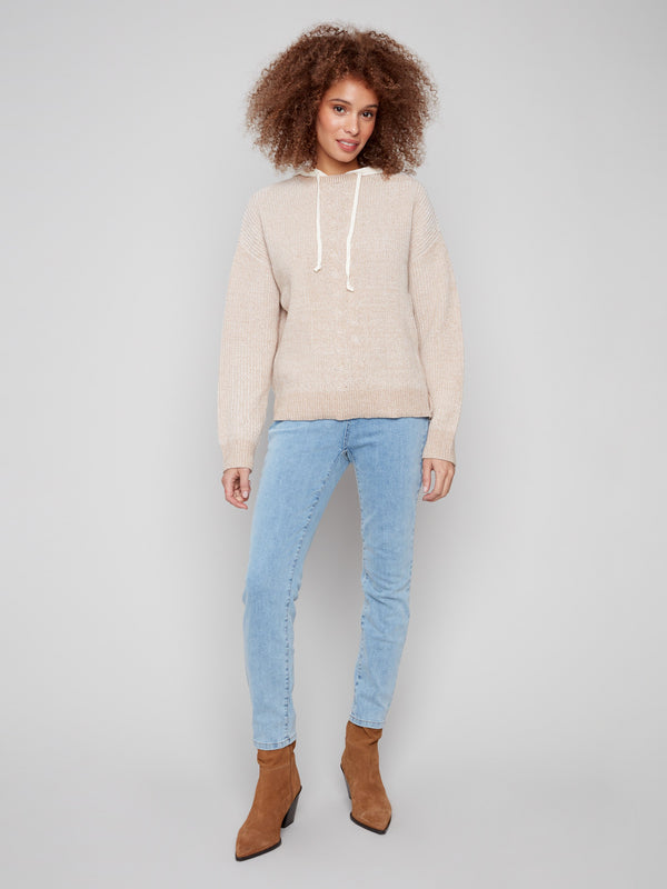Stylish drop shoulder design enhances the relaxed fit of this heather sesame hoodie by Charlie B.