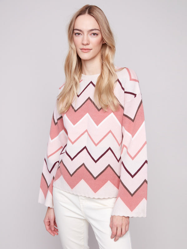 Ice cream sweater with a stylish crew neckline and chevron design, offering a cozy and chic look by Charlie B.