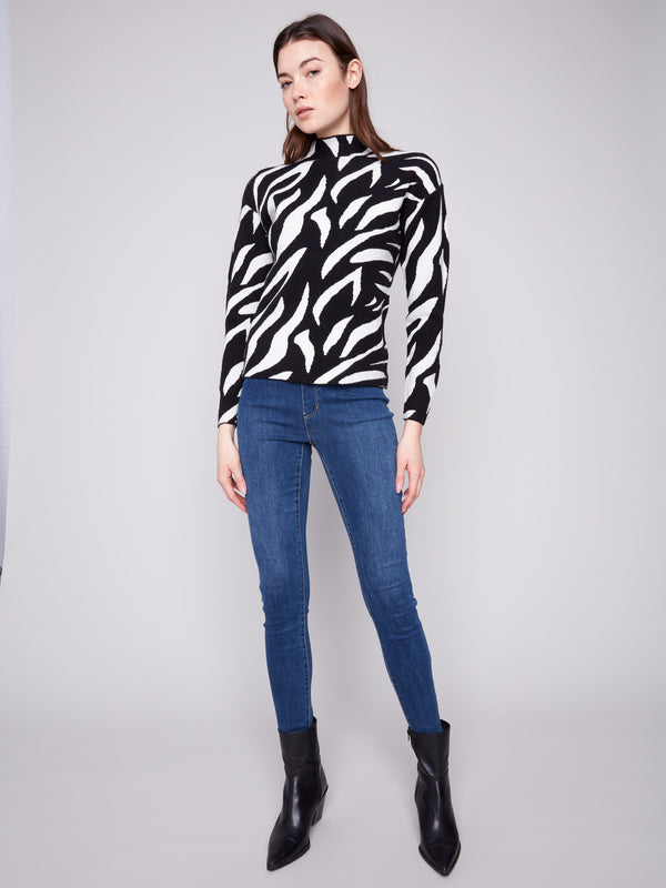 Jacquard Mock Neck Sweater - Zebra