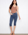 Blue capri jeans featuring stretch denim and a regular rise, perfect for casual outings by Charlie B.