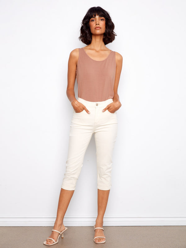 Knee High Capri Twill Pants - Natural