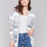 Knit fabric cardigan with a striped pattern in denim hues by Charlie B.