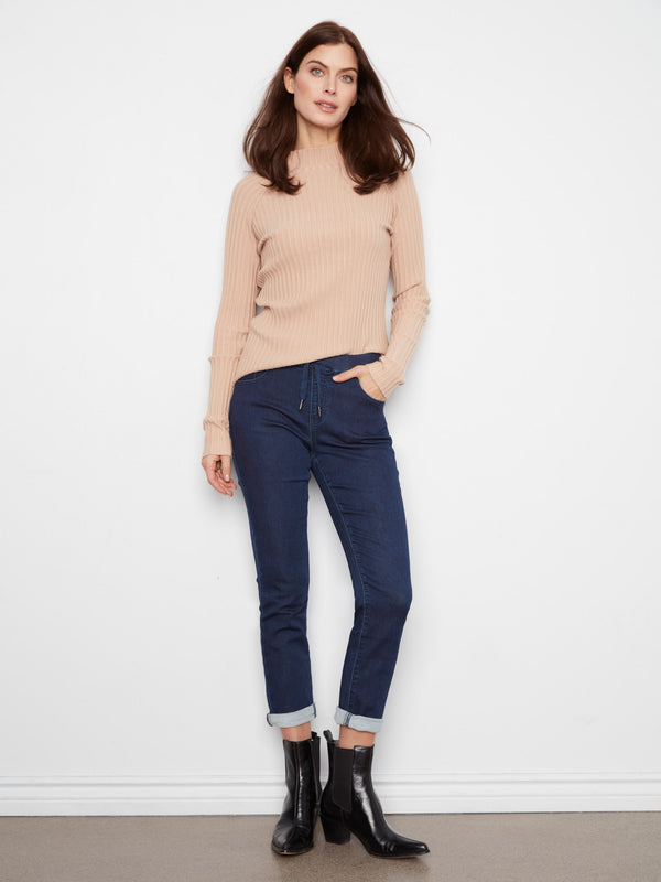 Knit Denim Jogger Pants - Blue Black