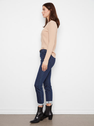 Experience comfort with elastic waistband and drawstring on knit denim jogger pants by Charlie B.