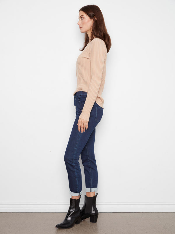 Knit Denim Jogger Pants - Blue Black