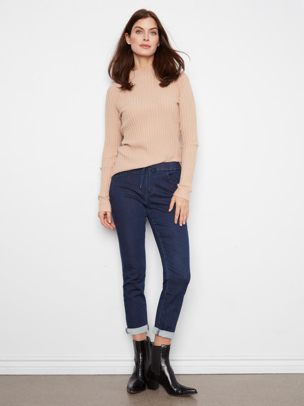 Knit Denim Jogger Pants - Blue Black