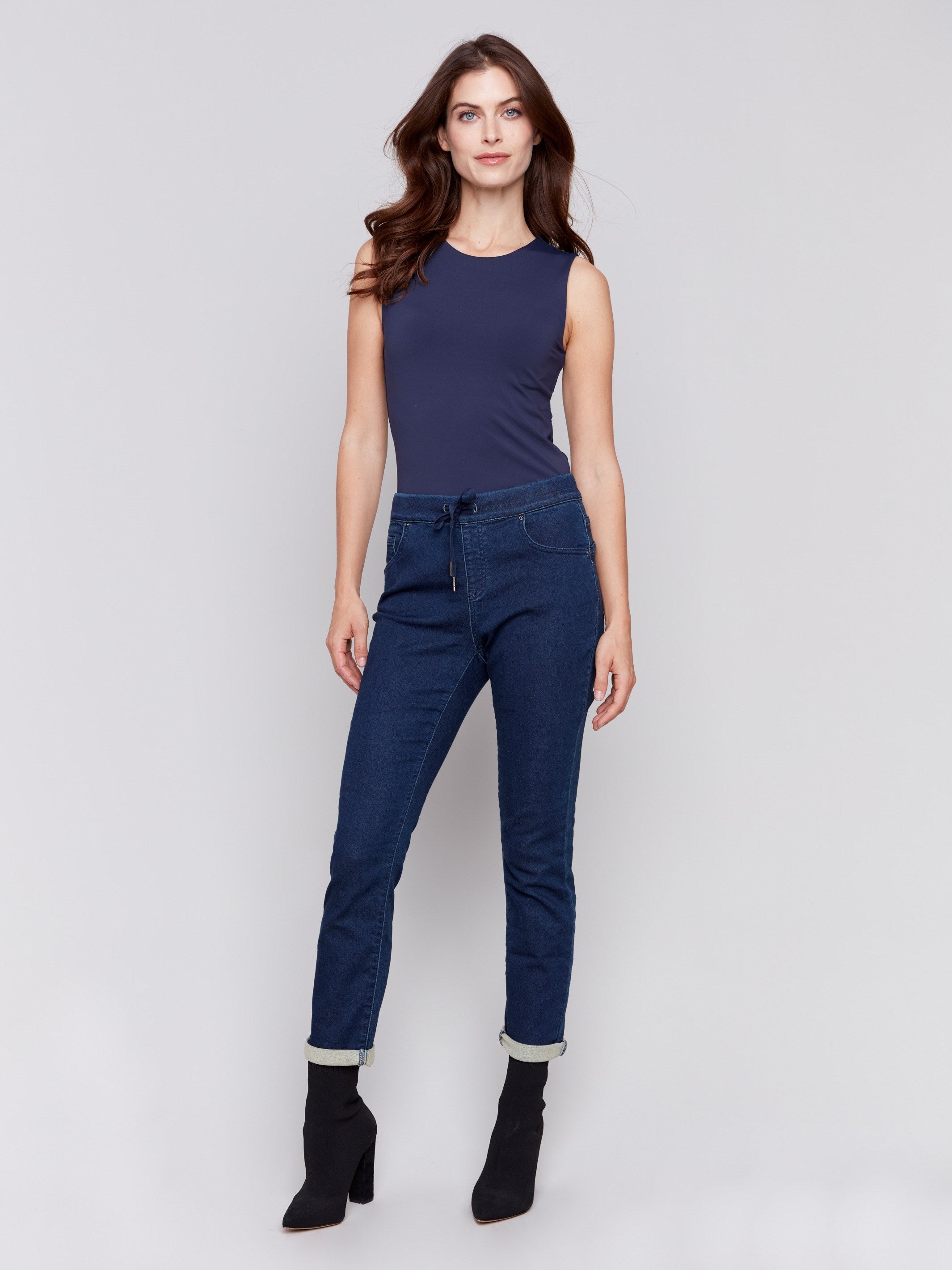 Knit Denim Jogger Pants - Blue Black Knit Denim Jogger Pants - Blue Black