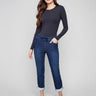 Denim jogger pants featuring a slim leg and rolled cuffs, perfect for a casual day out by Charlie B.
