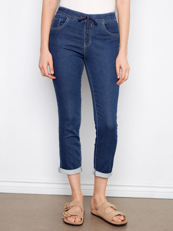 With a regular rise, these knit denim joggers offer comfort alongside their sleek design by Charlie B.