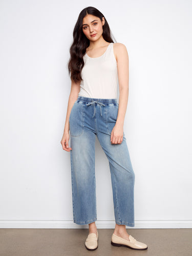 Stylish light blue joggers with slash pockets, perfect for casual outings by Charlie B.