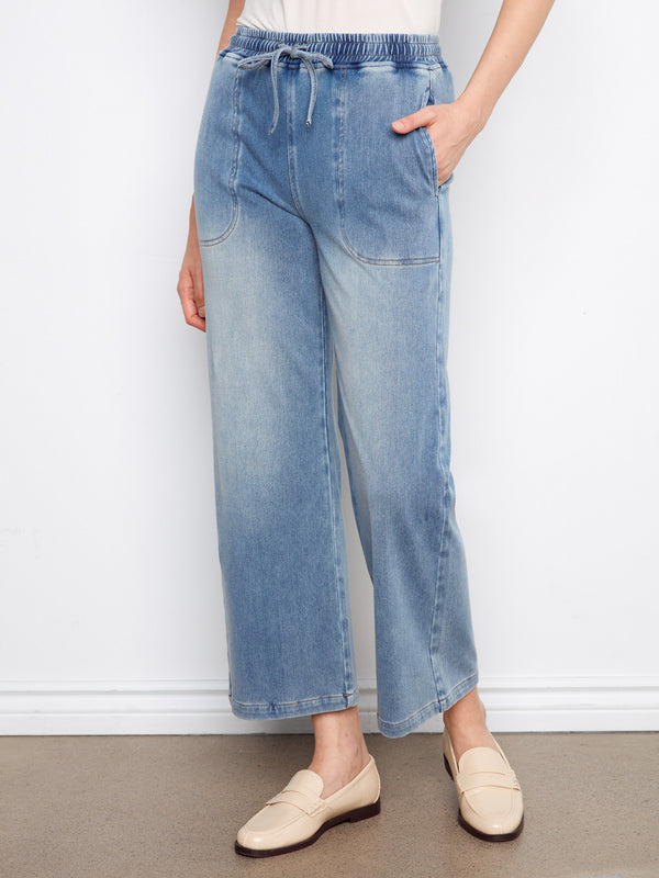 Step out in style with these wide leg denim-look pants that offer both fashion and function effortlessly. By Charlie B.