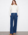 These wide leg pants offer a relaxed fit, perfect for any casual outing. Crafted in stretch knit denim by Charlie B.