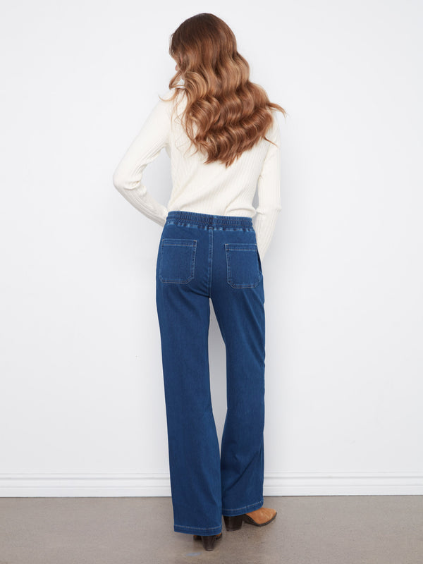 Knit Denim Wide Leg Jogger Pants - Indigo