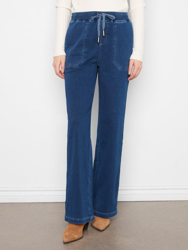 Knit Denim Wide Leg Jogger Pants - Indigo