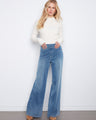 Medium blue wide-leg pants with a regular rise, crafted from stretch knit denim for extra comfort by Charlie B.