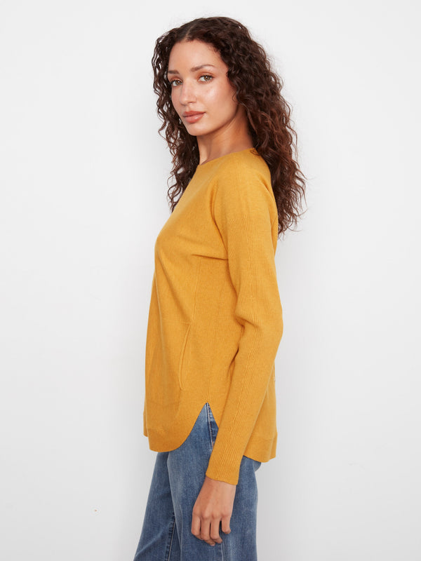 Knit Sweater With Back Lace-Up Detail - Amber