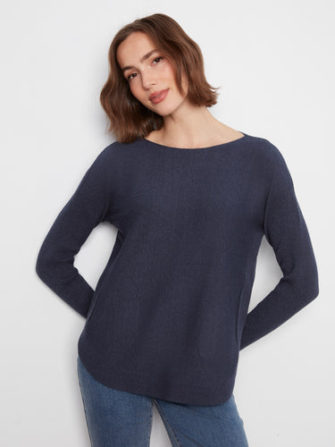 Heather moss sweater with stylish front pockets and a rounded hem, perfect for cozy days by Charlie B.