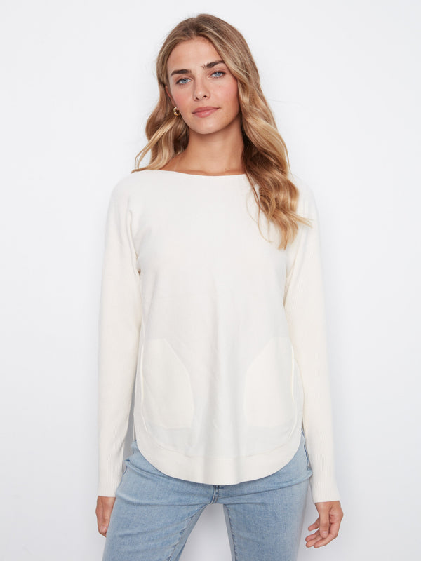 Knit Sweater With Back Lace-Up Detail - Ecru