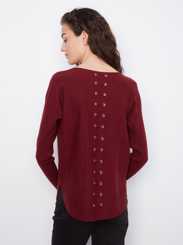 Chic sweater featuring back lace-up eyelet details, adding a unique touch to your wardrobe essentials by Charlie B.