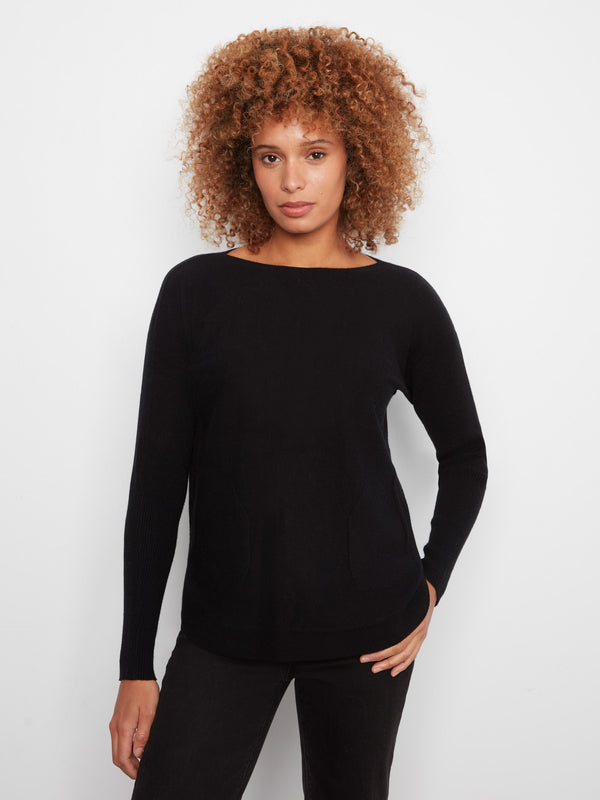 Knit Sweater With Back Lace-Up Detail - Black